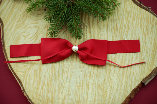 Stylish Red Bow with Pearl Ornament
